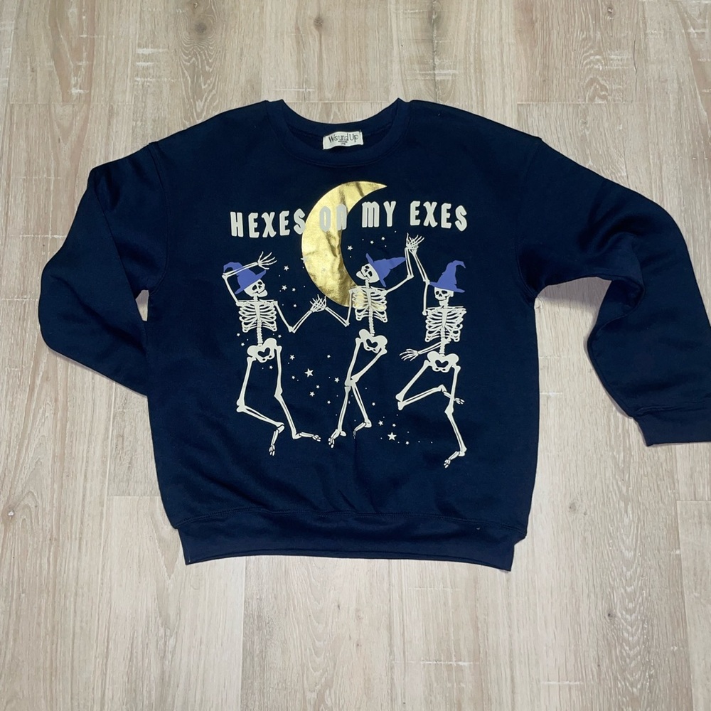 NWOT Wound Up Navy Skeleton Crewneck Sweater Juniors L 11-13